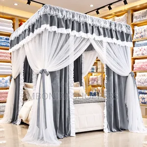 Luxury Grey & White Canopy Bed Curtain Set with Lace