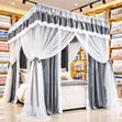 Luxury Grey & White Canopy Bed Curtain Set with Lace - 1