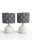 Pair of Modern Ceramic Table Lamps - White Base, Grey Tree Shade - 1