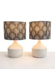 Pair of Modern Ceramic Table Lamps - White Base, Grey Tree Shade - 2