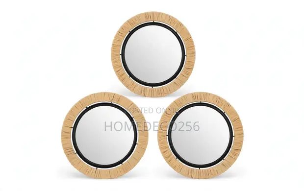 Set of 3 Boho Rattan Wall Mirrors - 1