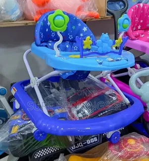 Blue Swivel Wheels Baby Walker with Toy Tray