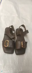 La Ladies Black Flat Sandals with Gold Buckle - Size 36.5 - 1
