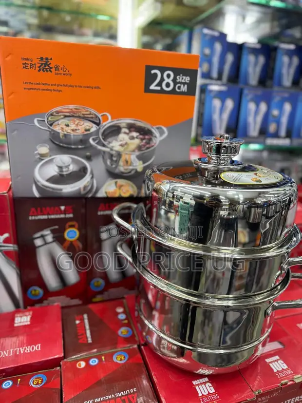 28cm 3-Tier Stainless Steel Food Steamer with Timer - 1