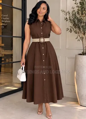 Ladies Cotton Shirt Dress - Sleeveless