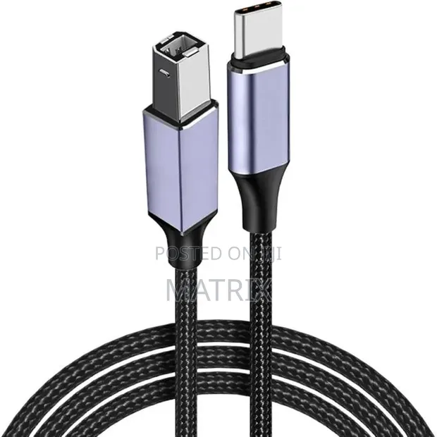 USB B to USB C Printer Cable - Nylon, Compatible with MacBook Pro - 1