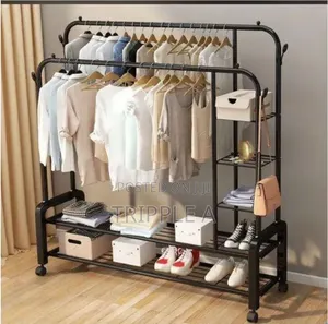 Double Rods Garment Rack with Shelves
