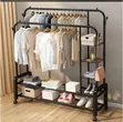 Double Rods Garment Rack with Shelves - 1