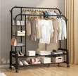 Double Rods Garment Rack with Shelves - 2