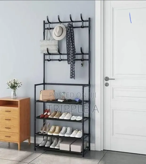 Wolpin 4 Tier Shoe Rack with Hooks - 1