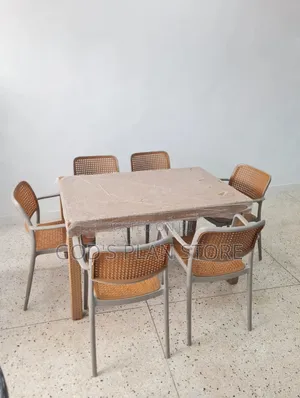 Symmetrical 6-Seater Plastic Dining Table and Chairs