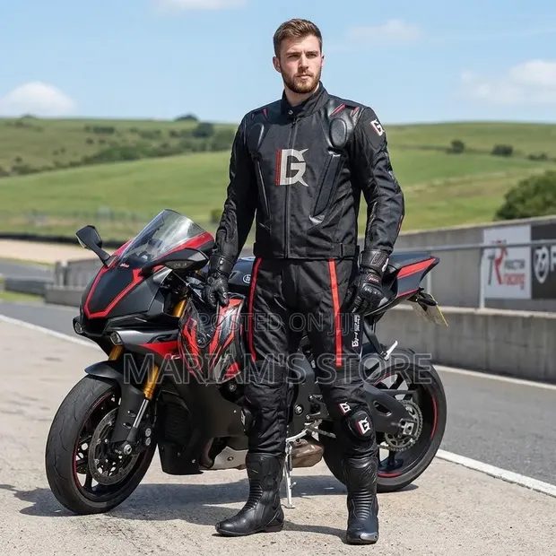 Ghost Racing Motorcycle Riding Suit - Two-Piece Black Protective Gear - 1