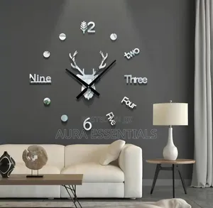 Modern 3D DIY Frameless Deer Head Wall Clock - Black Gold