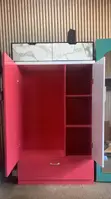 Wood Wardrobe - Pink & White with Marble Top - 3