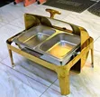 Gold-Plated Rectangular Rolls Top Chafing Dish - 1