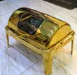 Gold-Plated Rectangular Rolls Top Chafing Dish - 2