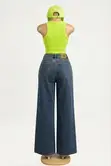Chic Denim Set: Wide Leg Jeans with Neon Green Tank Top - 1