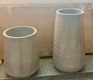 Modern Glossy Taupe/Grey Spiral-Ribbed Decorative Vase