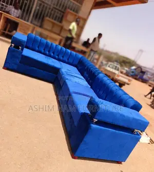 Royal Blue L-Shaped Sofa Set - 6 Seater