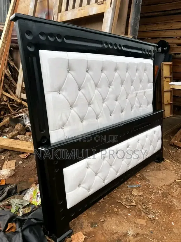 5x6 Leather Bed Frame with Clear Buttons - 1