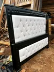 5x6 Leather Bed Frame with Clear Buttons - 1