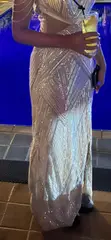 Custom Silver Sequin Evening Gown - 3