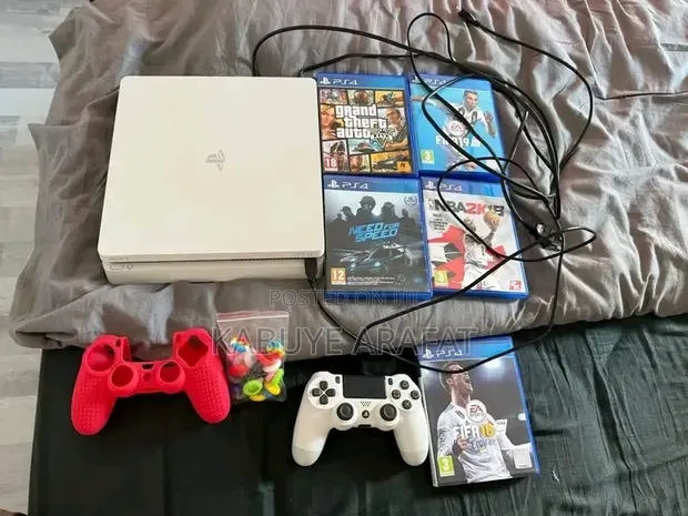 White PS4 Slim Console with 2 Controllers - 1
