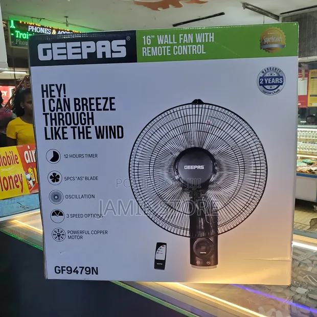 Geepas 16-Inch Wall Fan with Remote - 1