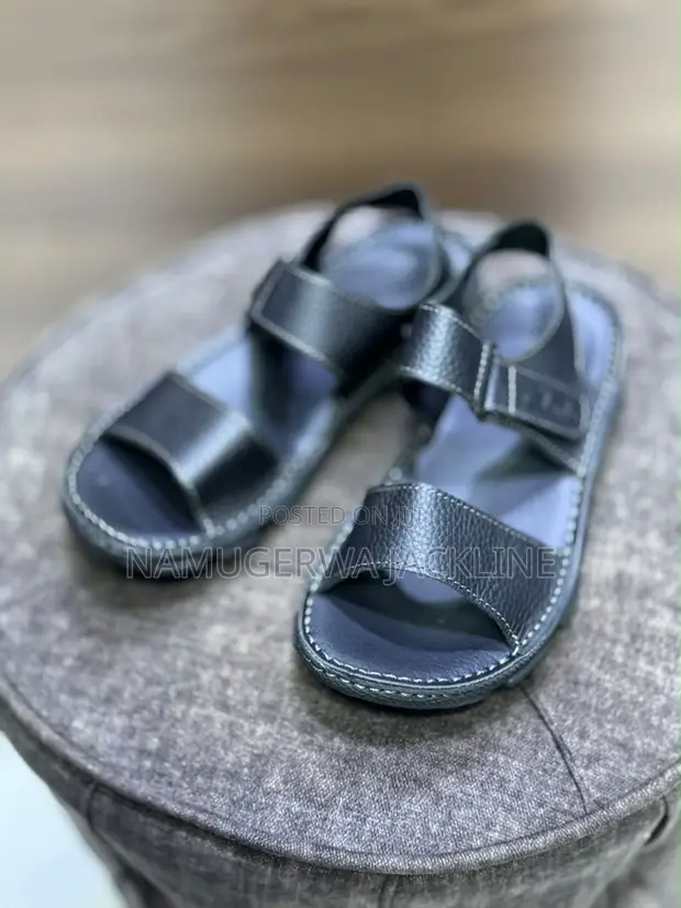 Genuine Leather Open Sandals - Black - 1