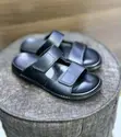 Genuine Leather Open Sandals - Black - 5