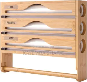 3-in-1 Bamboo Kitchen Wrap Dispenser & Paper Towel Holder