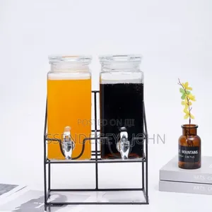 Double Glass Beverage Dispenser Set with Metal Stand