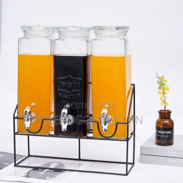 Triple Glass Beverage Dispenser Set with Metal Stand - 1