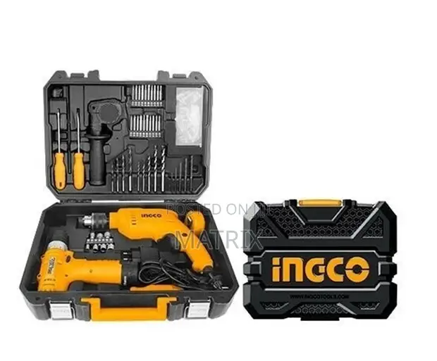 Ingco 108-Piece Tool Set with Cordless & Impact Drills - 1