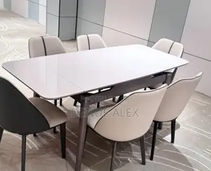 Modern Extendable 6-Seater Dining Table Set - White Glass