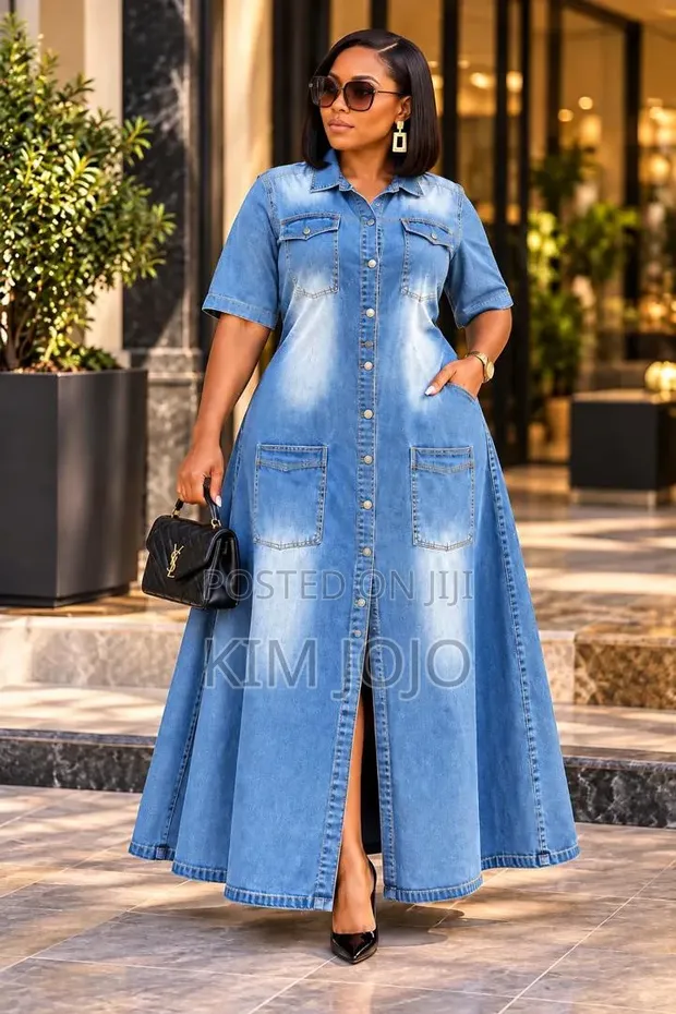 Long Denim Dresses - Various Designs & Prints - 1