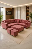 L-Shaped Sofa Couches with Poufs - Any Colour/Material - 2