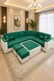 L-Shaped Sofa Couches with Poufs - Any Colour/Material - 3