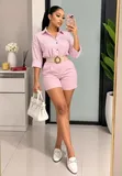 Women's Striped Shirt & Shorts Set with Belt - 3
