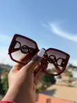 Big Face Brown Sunglasses with Gold Chain Detail - 2