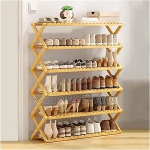 6-Layer Foldable Bamboo Shoe Rack Organizer (70cm)