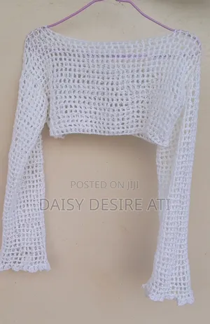 Handmade White Crochet Shrug - Long Sleeve Mesh Crop Cover Up