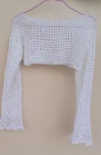 Handmade White Crochet Shrug - Long Sleeve Mesh Crop Cover Up - 1