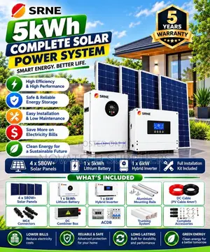 SRNE 5kW Hybrid Solar System with 5kWh Lithium Battery