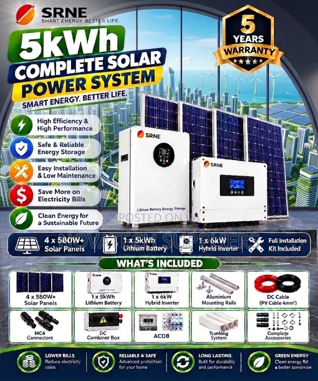 SRNE Complete 5kW Solar Package - 5kWh Battery, 4x580W Panels - 1