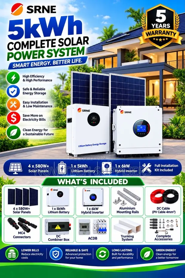 SRNE 5kW Hybrid Solar Kit with 5kWh Lithium Battery - 1