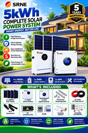 SRNE 5kW Hybrid Solar Kit with 5kWh Lithium Battery