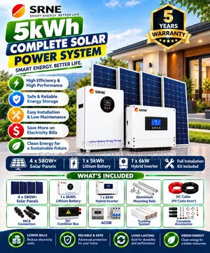 SRNE 5kW Complete Solar System - 5kWh Battery, 4x580W Panels