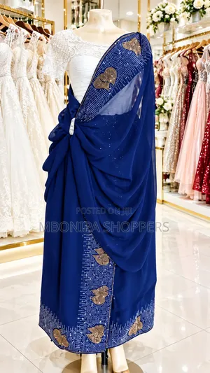 Elegant Navy Blue Mushanana with Gold Patterns