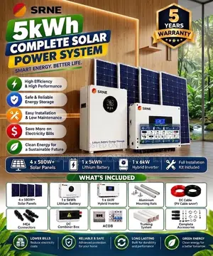 SRNE 5kW Solar Backup System - 5kWh Battery, 4x580W Panels